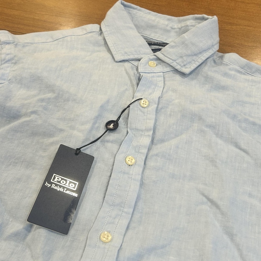 Polo Ralph Lauren Shirt Mens Medium Blue Linen Long Sleeve Button Up NWT *SPOT*